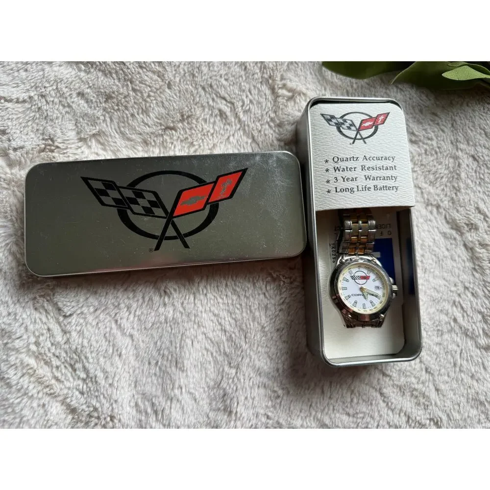 Vintage Chevrolet Corvette Two Tone Wrist Watch and Case